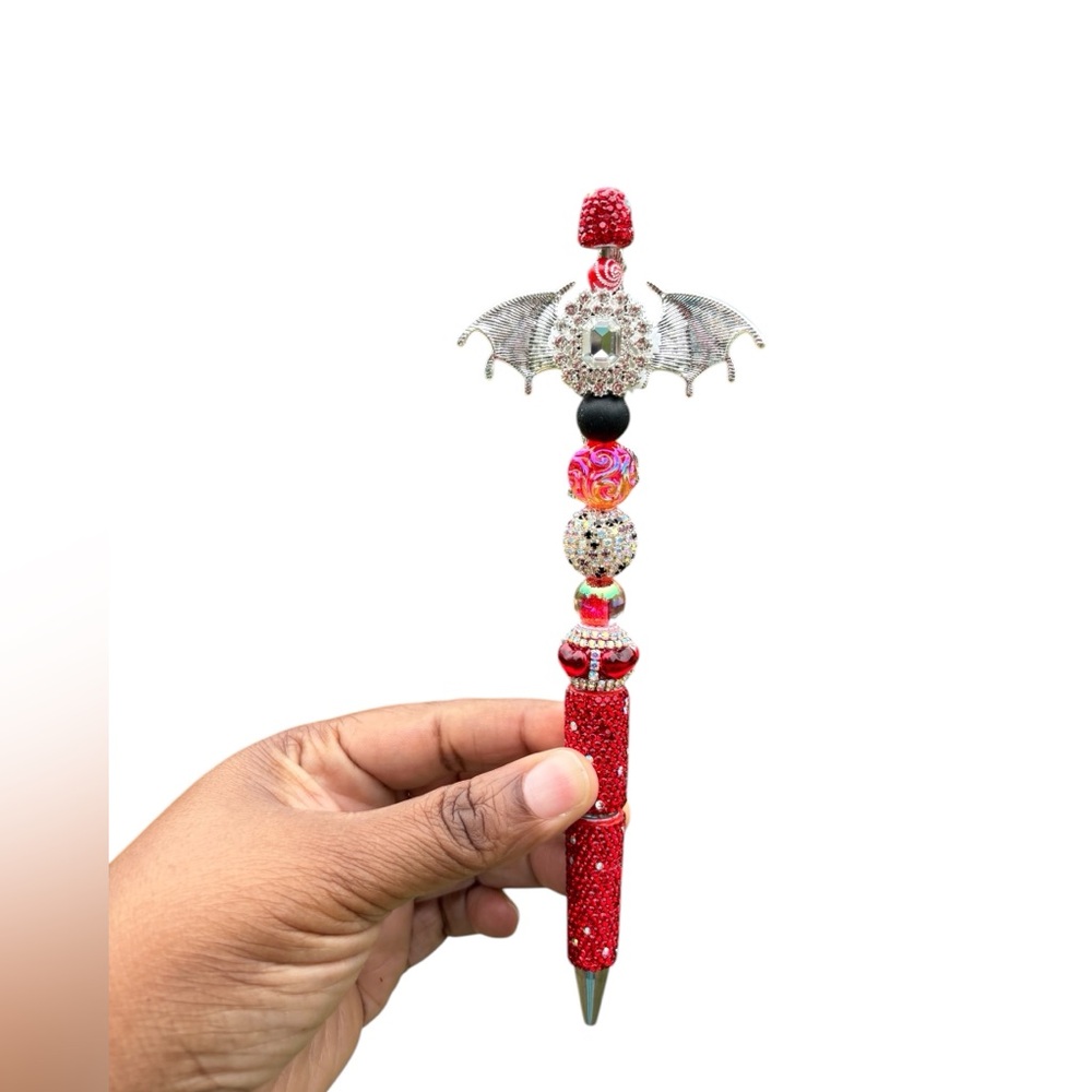 Custom Made Red Rhinestone Beaded Dragon Pen - Picture 2 of 2
